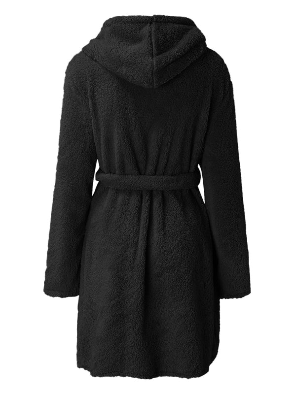Peignoir Pyjama Peluche à Capuche Automne Hiver Couleur Unie