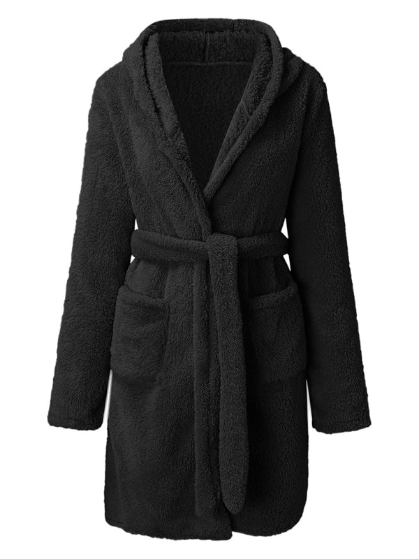 Peignoir Pyjama Peluche à Capuche Automne Hiver Couleur Unie