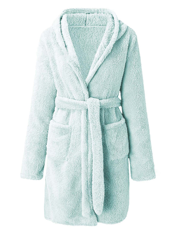 Peignoir Pyjama Peluche à Capuche Automne Hiver Couleur Unie