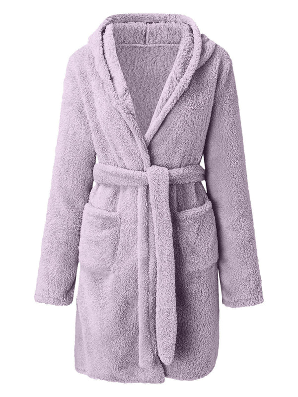 Peignoir Pyjama Peluche à Capuche Automne Hiver Couleur Unie
