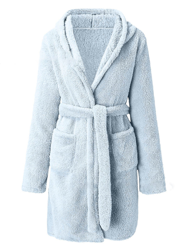 Peignoir Pyjama Peluche à Capuche Automne Hiver Couleur Unie