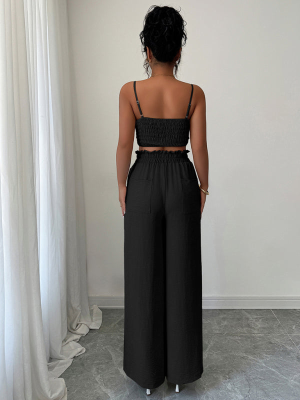 Ensemble Deux Pièces Débardeur à Bretelles et Pantalon Large Noir