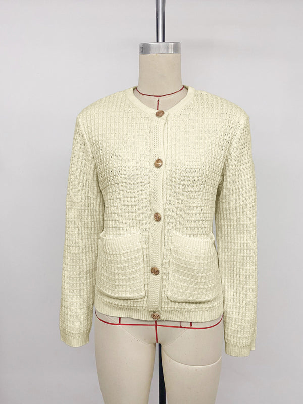 Cardigan Décontracté Boutons Métalliques Couleur Unie Veste Pull