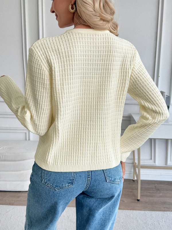 Cardigan Décontracté Boutons Métalliques Couleur Unie Veste Pull