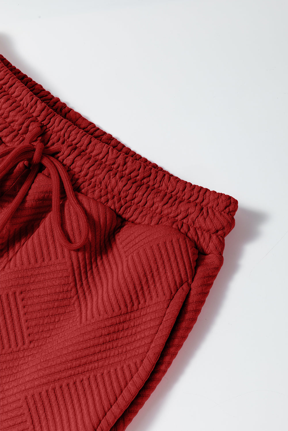 Ensemble Dahlia Rouge Texturé Ample Décontracté Haut à Manches Longues et Pantalon