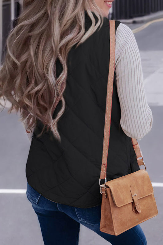 Gilet Sans Manches Matelassé Noir Doublé Polaire avec Zip