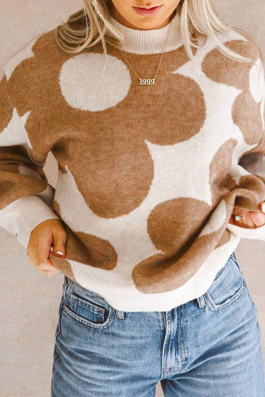 Pull kaki à épaules tombantes et motif à grandes fleurs