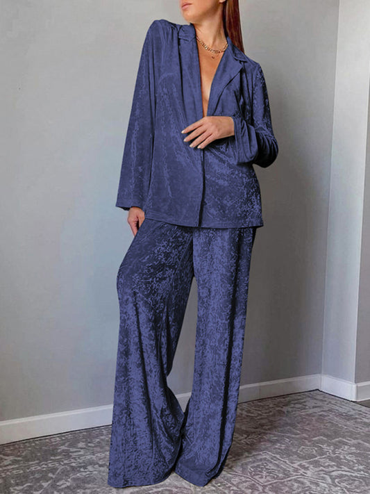 Pyjama Velours Épais Chaud Manches Longues et Pantalon Ensemble 2 Pièces