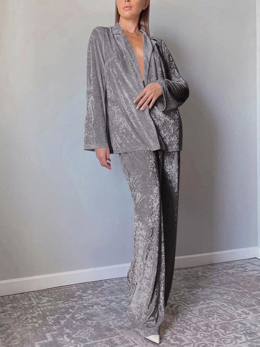 Pyjama Velours Épais Chaud Manches Longues et Pantalon Ensemble 2 Pièces