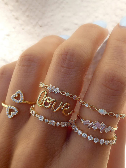 Set de 7 Bagues Créatives Rétro Femme Love Love