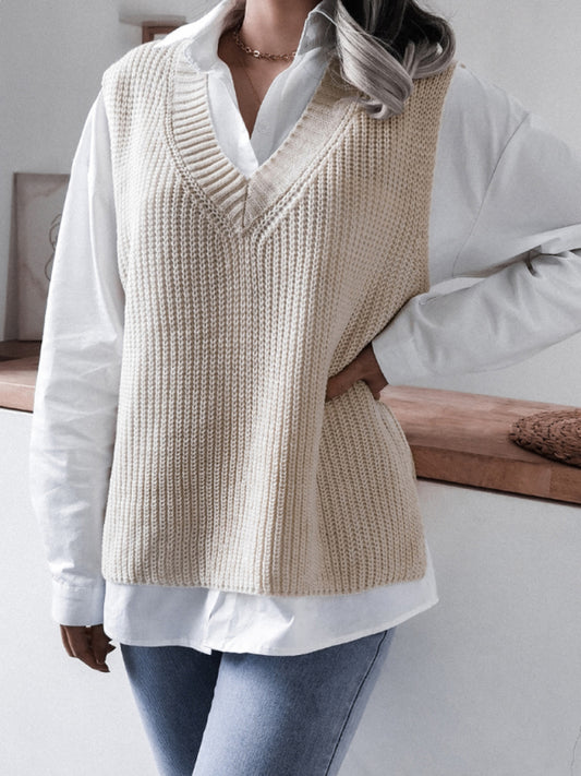 Gilet Sans Manches Femme Col V Maille Décontractée Ample