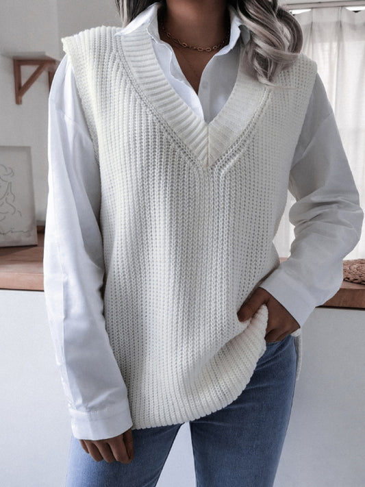 Gilet Sans Manches Femme Col V Maille Décontractée Ample