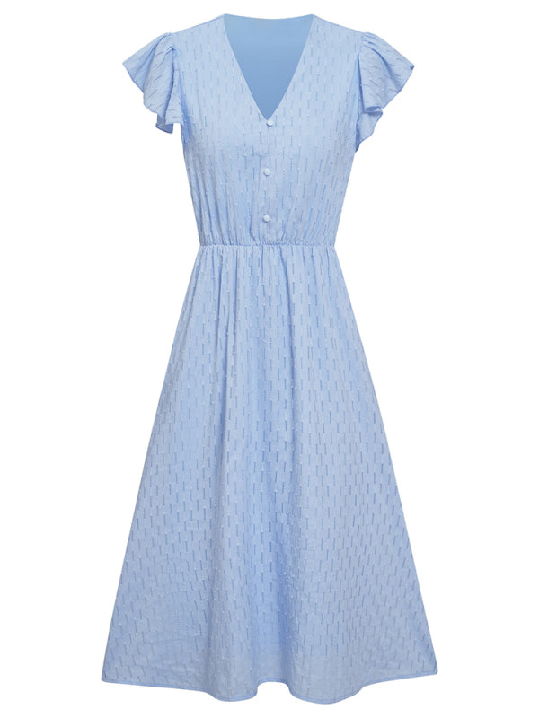 Robe Femme Col V Couleur Unie Ceinturée Style Frais