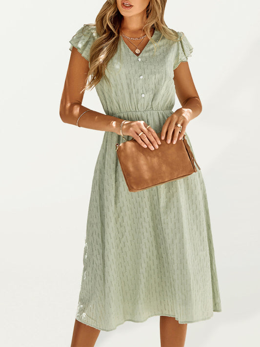 Robe Femme Col V Couleur Unie Ceinturée Style Frais