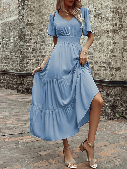 Robe Mi-Longue Col V Style Estival Tendance