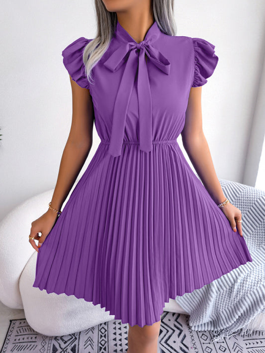 Robe Plissée Femme à Taille Nouée Élégante