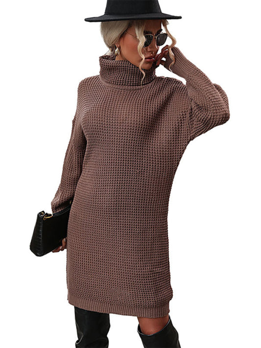 Robe Pull Col Roulé Couleur Unie Femme