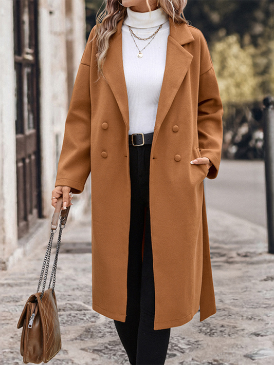Veste Tweed Longue à Lacets Couleur Unie Femme