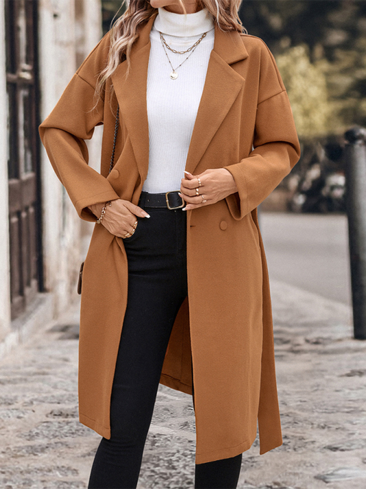 Veste Tweed Longue à Lacets Couleur Unie Femme