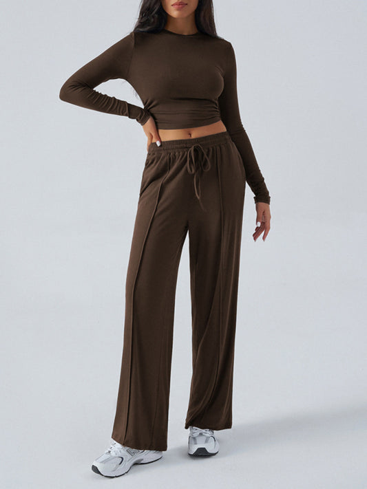 Ensemble Femme Haut Col Rond Manches Longues et Pantalon Large