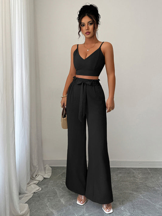 Ensemble Deux Pièces Débardeur à Bretelles et Pantalon Large Noir