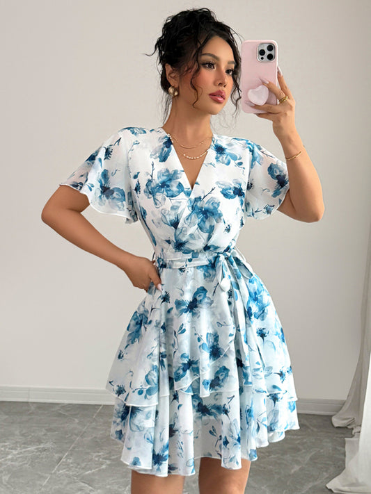 Mini Robe Imprimée Décolleté V Profond
