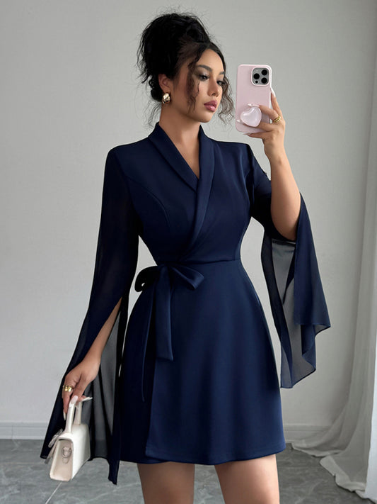 Robe Élégante Manches Longues à Nouer