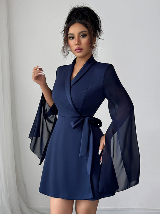 Robe Élégante Manches Longues à Nouer