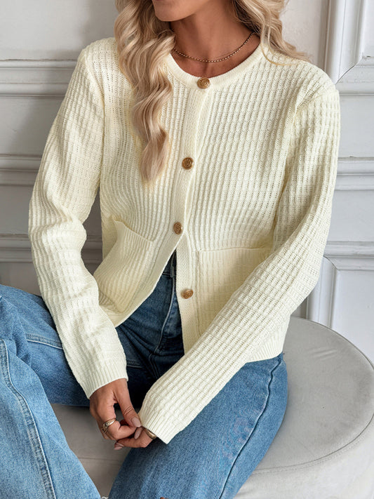 Cardigan Décontracté Boutons Métalliques Couleur Unie Veste Pull